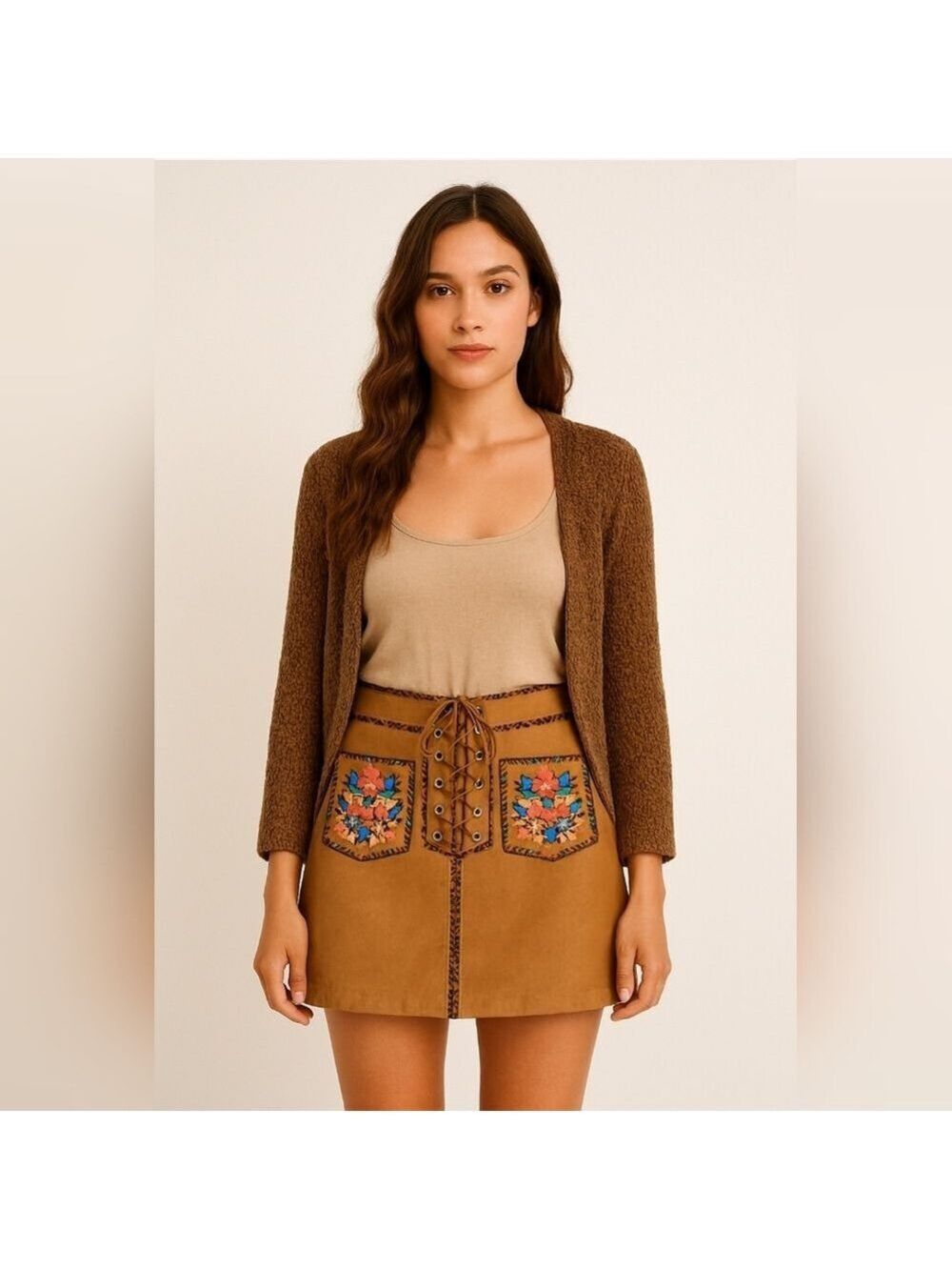 NWOT Rare Find⭐ MIUMIU Leather Designer Floral Bohowestern Mini Skirt Size 38/6